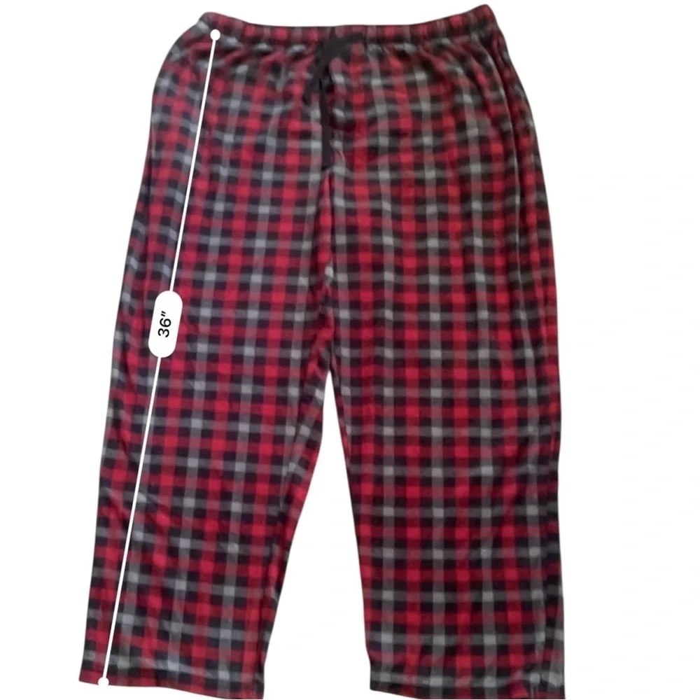 IZOD fleece pajama pants XL black and red plaid side pockets polyester